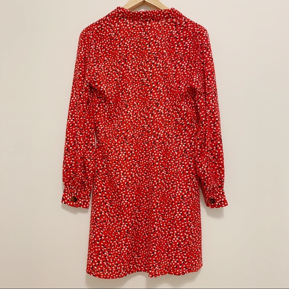 NEW ASOS Red Button Down Collared Long Sleeve Print Dress Medium - Picture 6 of 8